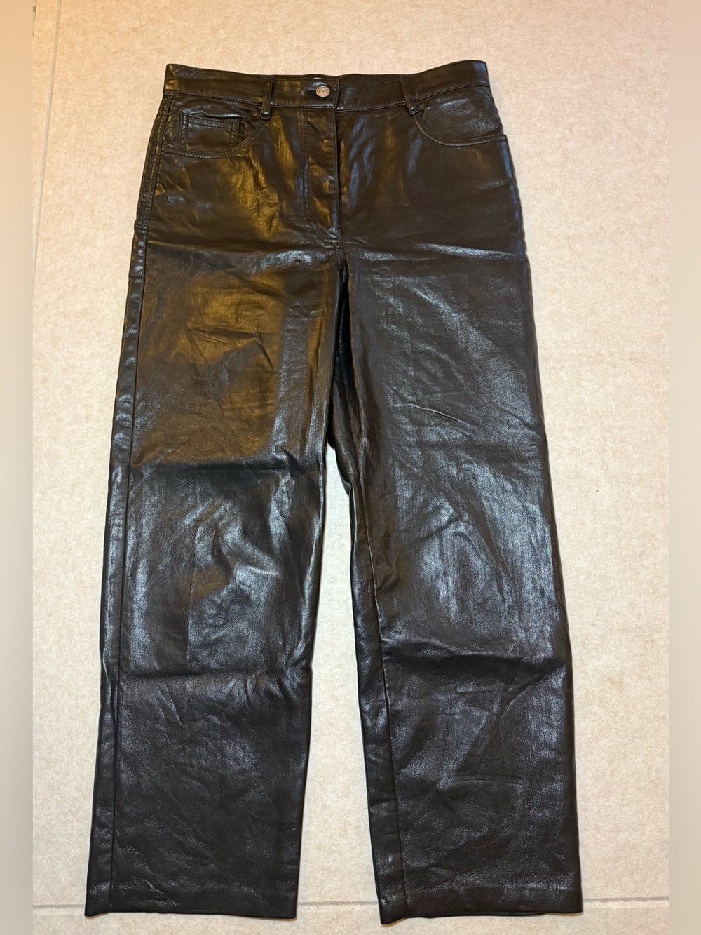 Aritzia Wilfred Melina Vegan Black Leather Pants High Rise Waist Size 10